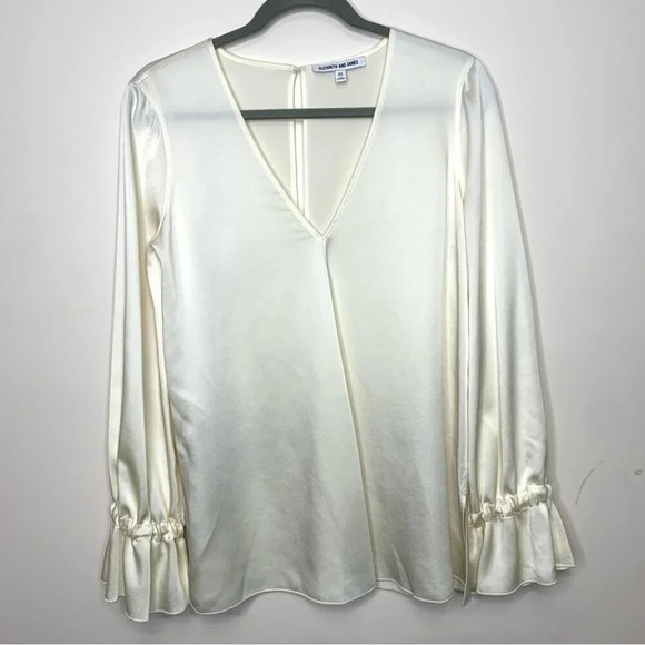Elizabeth and James Satin Off White Ruffled Cuffs Long Sleeve Blouse Size XS - Picture 1 of 16